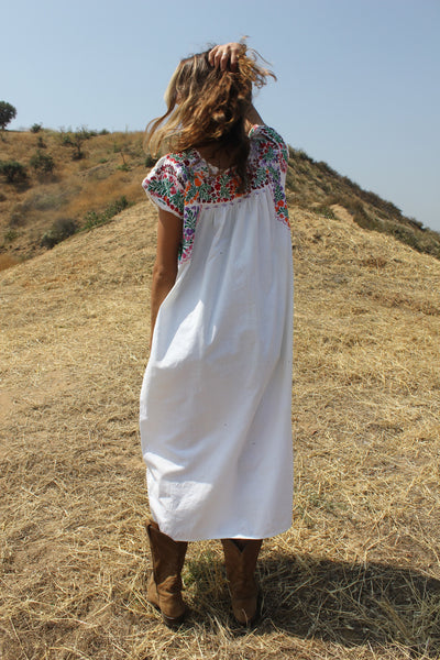 Oaxacan Rainbow" 1970s Hand Embroidered Mexican Maxi Dress  Honeywood