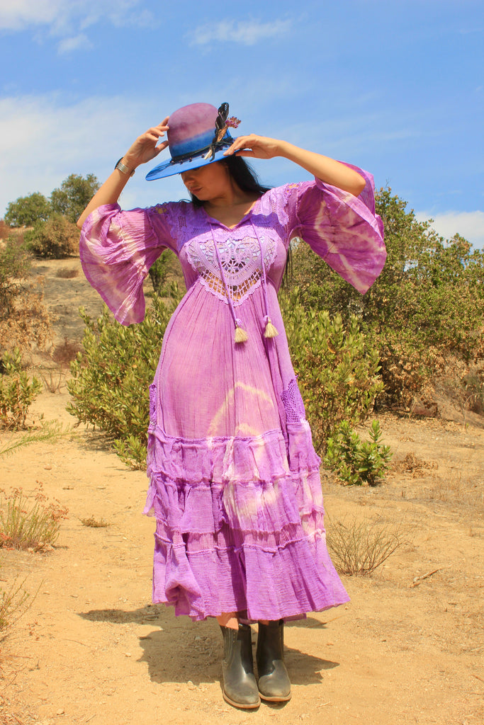 A Honeywood Exclusive Handmade Antique Crochet and Gauze Maxi Dress S/M