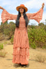 A Honeywood Exclusive Handmade Antique Crochet and Cotton Gauze Maxi Dress Desert Salmon Medium/Large