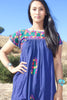 Vintage Royal Blue Hand Embroidered Oaxacan Dress