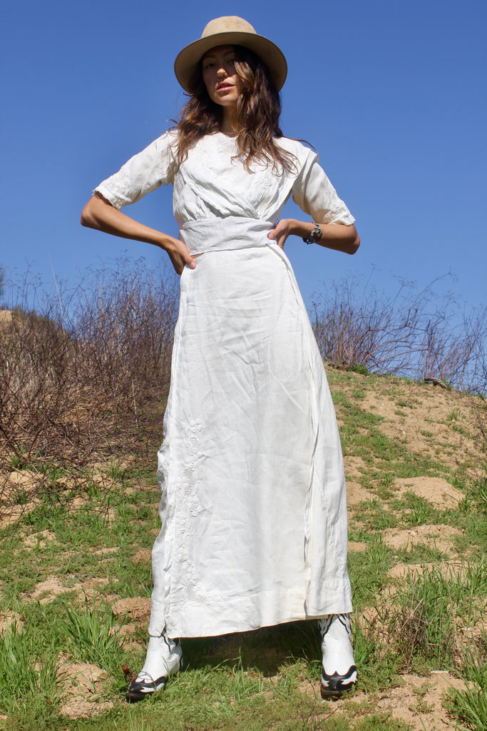 Hand Embroidered Antique Victorian Two Piece Dress Set
