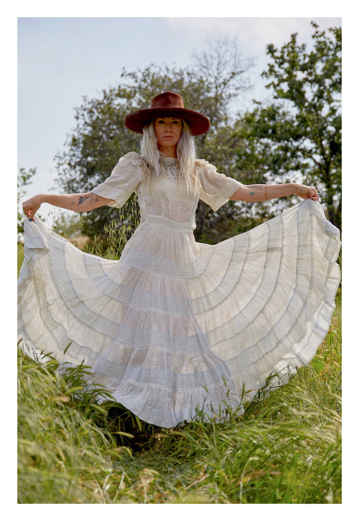 1930s "Windowpane" Cotton Voile Dress with Sweeping Skirt