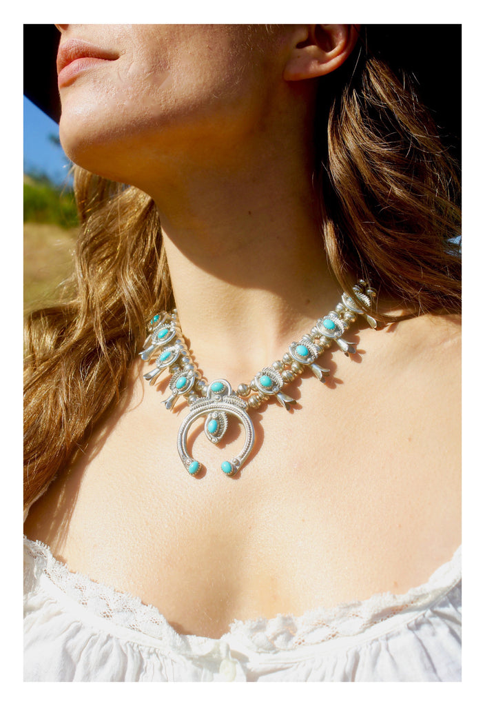 "Le Petite Squash" Mid Century Navajo Sterling Squash Blossom Signed