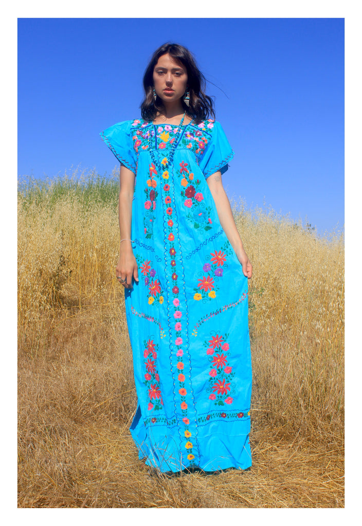 1970s Hand Embroidered Mexican Maxi Dress