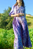 1970s Zodiac Silk Bohemian Block Print Maxi Dress