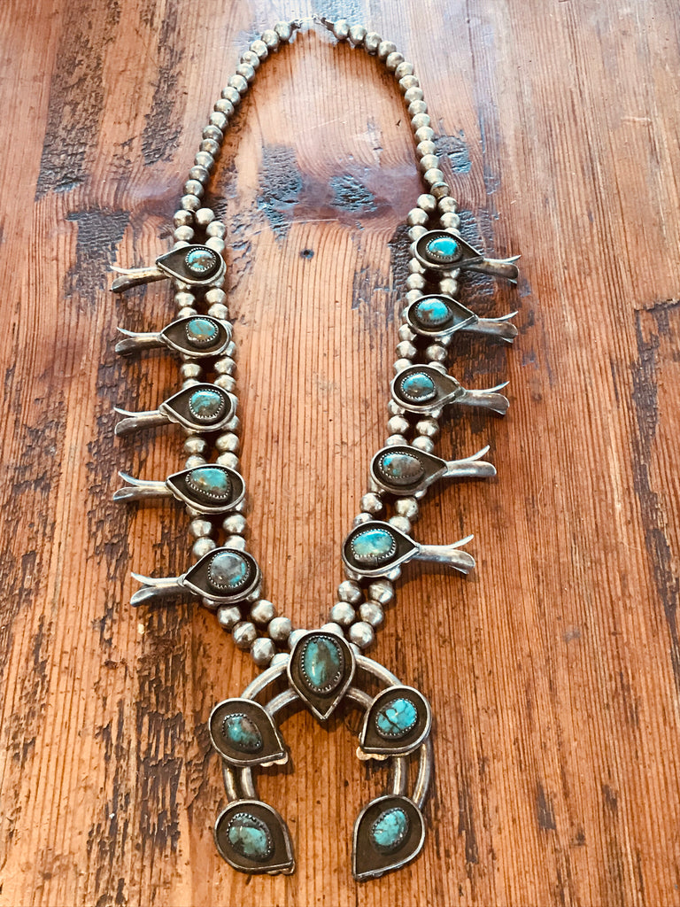 OLD and Divine Navajo Sterling and Turquoise Squash Blossom
