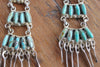 Stunning XL LONG Zuni Sterling Silver and Turquoise Dangle Earrings