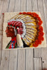 Vintage 1970s Indian Chief Hook Rug Wall Art