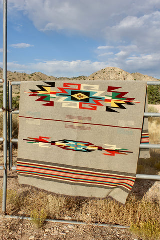 Rare Mid-Century Handwoven Wool Chimayo Blanket