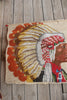 Vintage 1970s Indian Chief Hook Rug Wall Art