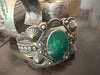 OLD Coin Silver Exquisite Fred Harvey Era Larger Sterling Green Turquoise Cuff