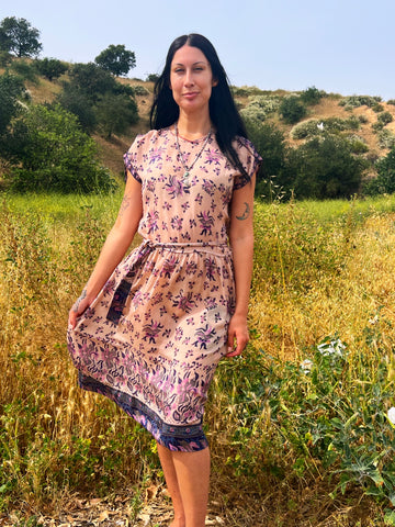 Vintage 1970s Silk Adini Block Print Summer Dress