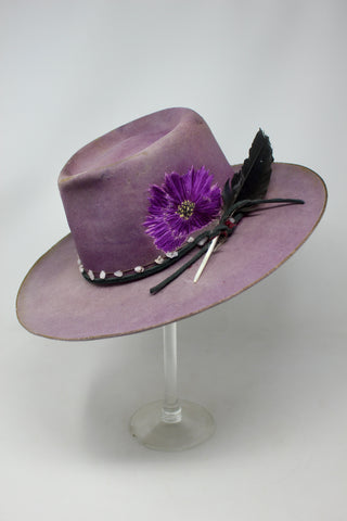 Custom Hand Embroidered and Hand Dyed "Violet Poppy" Lone Hawk Hat