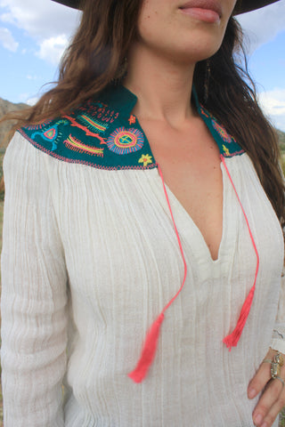 RARE vintage 1960s/1970s Hand Embroidered Gonzalo Bauer Gauzy Cotton Blouse