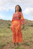 1970s Ramona Rull Batik Maxi Dress with hand embroidered mirrors