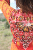 1970s Ramona Rull Batik Maxi Dress with hand embroidered mirrors