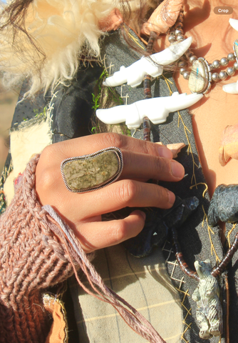 Navajo Made Sterling and Bronzite Hallmarked Ring 9.5