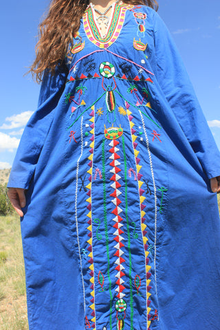 RARE "cosmic folk" 1970s hand embroidered egyptian maxi dress