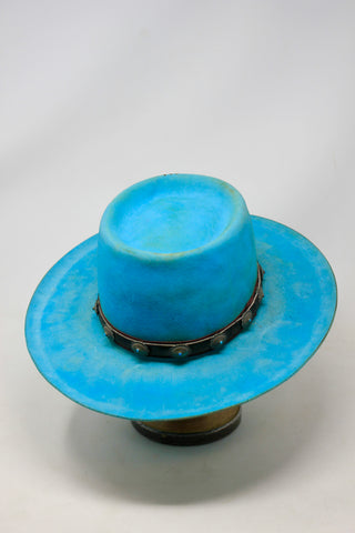 Size 7 1/8 Hand Dyed Turquoise Lone Hawk Hat with Vintage Navajo Sterling