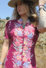 “Burgundy Bouquet” 1940s Zipper Print Floral Satin Rayon Dress