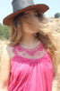 Vintage Pink Cotton Gauze and BUTTERFLY crochet Maxi Dress