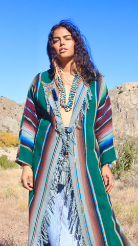 * Reserved * Vintage Karen Wilkinson Wearable Art Antique Saltillo Textile Duster