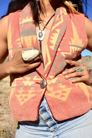 Vintage Southwestern Native Blanket Vest FANTASTIC Large Sterling Concho