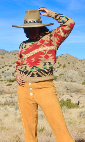 Classic Vintage Ralph Lauren Handwoven Aztec / Native American Wool Sweater