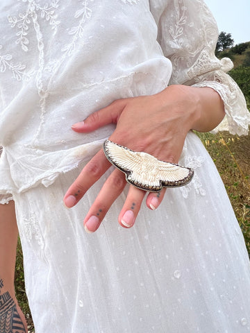 Stunning and HUGE Hand Carved Eagle Ring Tibetan Silver