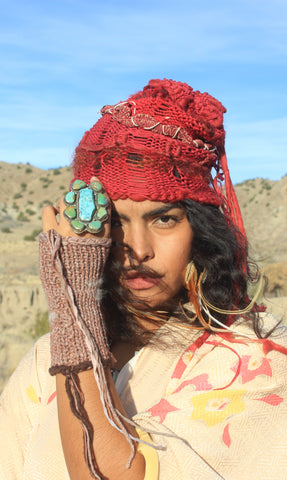 Katherine Maxwell Natural Cochineal hand woven Taos Remnants Beanie