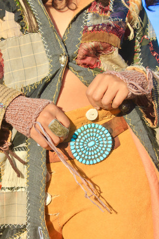 XL Substantial Handmade Turquoise and Sterling Cluster Belt Buckle