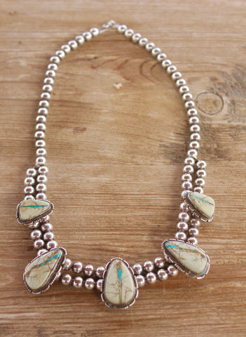 Vintage Navajo Signed Incredibly Rare Turquoise inlay White Buffalo Sterling