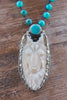 “Wolf” Hand carved Bone and Turquoise Tibetan Silver Necklace