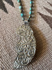 "Moon Bow" Hand Carved Bone Tibetan Silver Necklace on Hand Knotted Turquoise