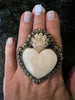 Incredible Statement Piece "Flaming Heart" Tibetan Silver and Carved Bone Adjustable