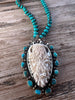 AMAZING Hand Carved Buffalo and Hand Knotted Turquoise Necklace
