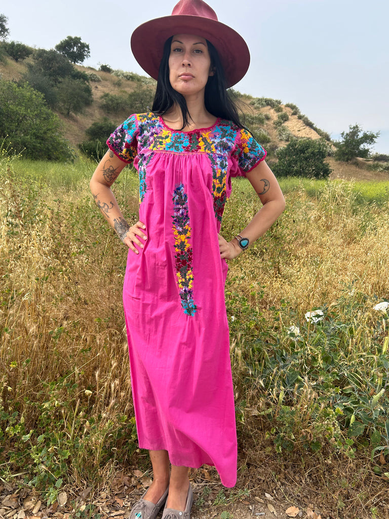 hand embroidered maxi dress Mylene Hand Embroidered Maxi Dress Long SleevesWith Tassels Peach S/M