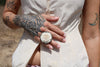 Hand Carved Bone Rosette Ring Adjustable Tibetan Silver