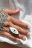 Tibetan Silver Hand Carved Bone inlay Eye Ring