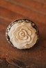 Hand Carved Bone Rosette Ring Adjustable Tibetan Silver