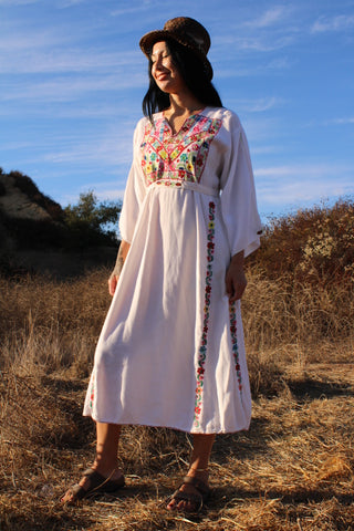 1970s Embroidered Cotton Folk Dress