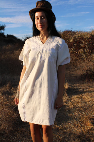 Vintage White on White Oaxacan Hand Embroidered  Huipil