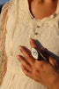 Tibetan Silver Hand Carved Bone inlay Eye Ring