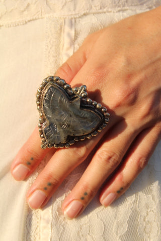 Hand Carved Labradorite “Eagle” Ring Adjustable