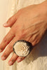 Hand Carved Bone Rosette Ring Adjustable Tibetan Silver