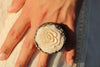 Hand Carved Bone Rosette Ring Adjustable Tibetan Silver