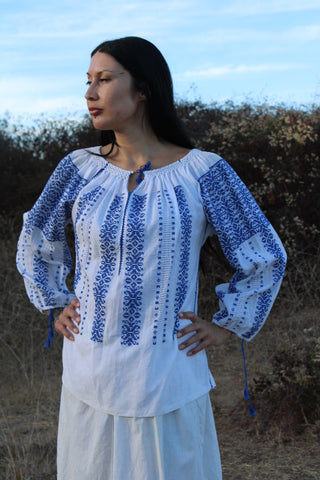 Rare Vintage Traditional Romanian Folk Blouse Hand Embroidered