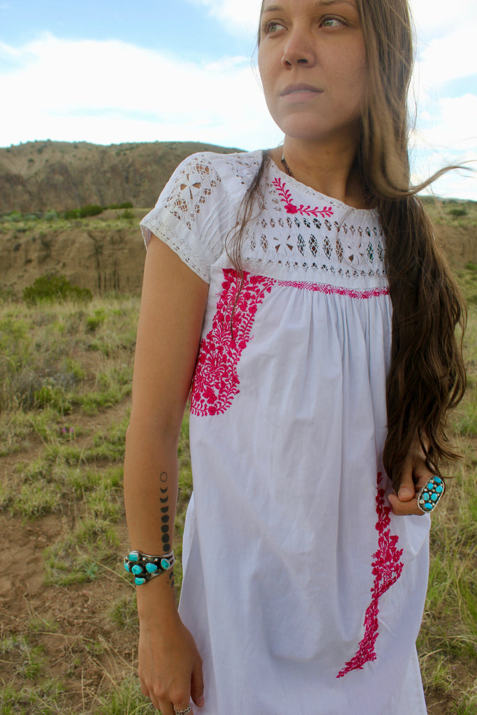 1970s Vintage Hand Embroidered Oaxacan Maxi Dress