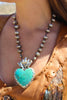 Large " Mi corazón " Chrysocolla Sacred Heart Pendant Necklace
