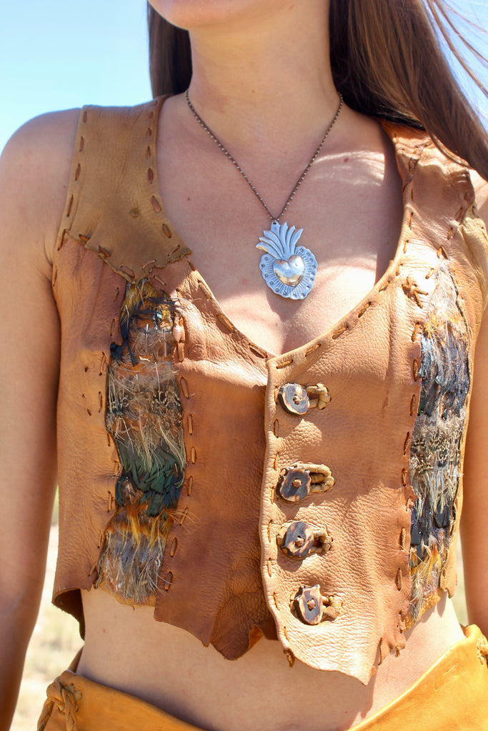 Amazing 1970s Handmade Feather and Deerskin Vest